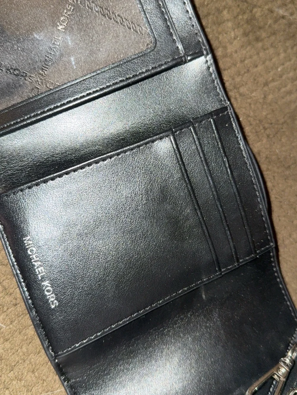 Michael Kors Metallic Silver Black Logo Continental Wallet